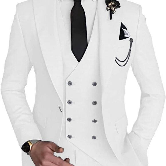 Men's Slim Fit 3-Piece Tuxedo Suit Set for Weddings & Prom - White, Size S - Picture 1 of 7